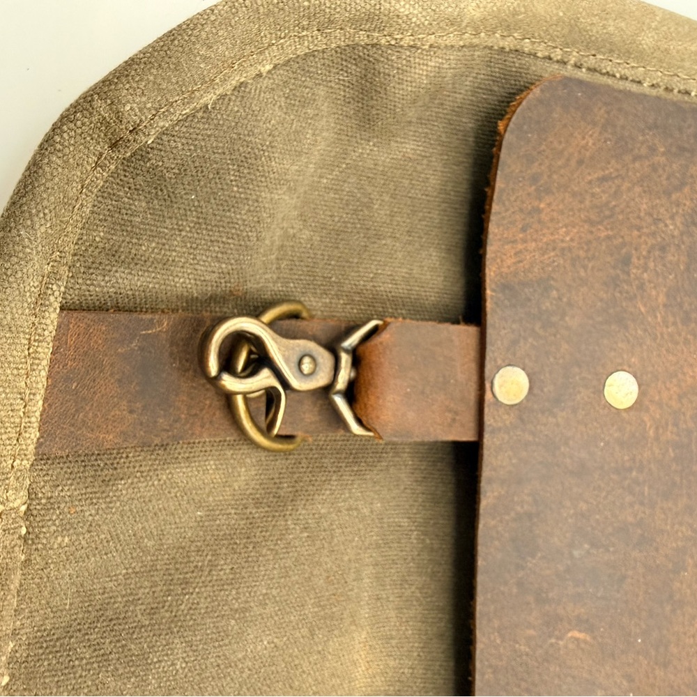 In Blue Handmade Pecan Waxed Canvas & Leather Messenger Bag - LINED + ZIPPER - Picture 3 of 12